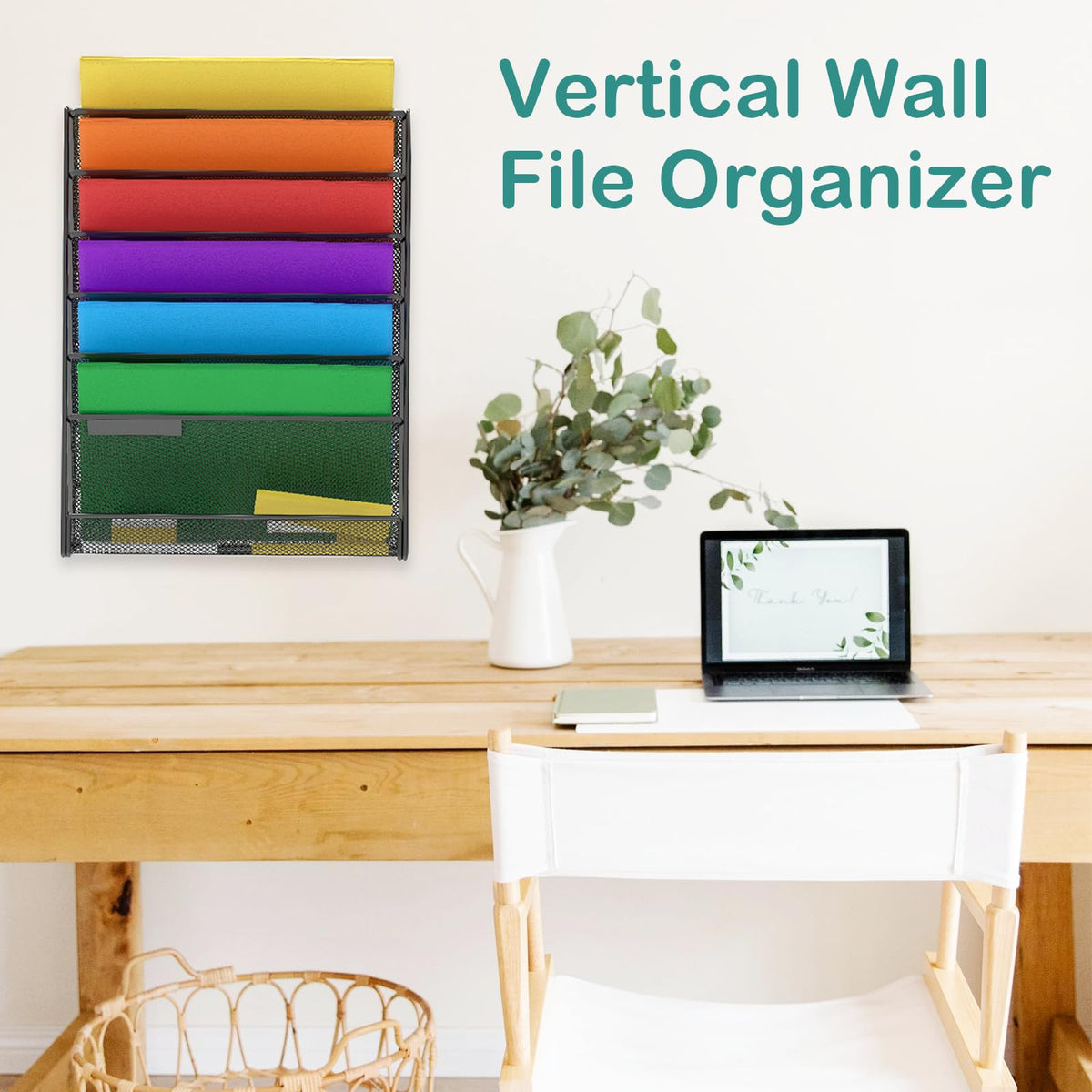 MINDEPOT 7-Tier Wall Hanging File Organizer Cubicle Hanging Organizer Mount File Holder, Mesh