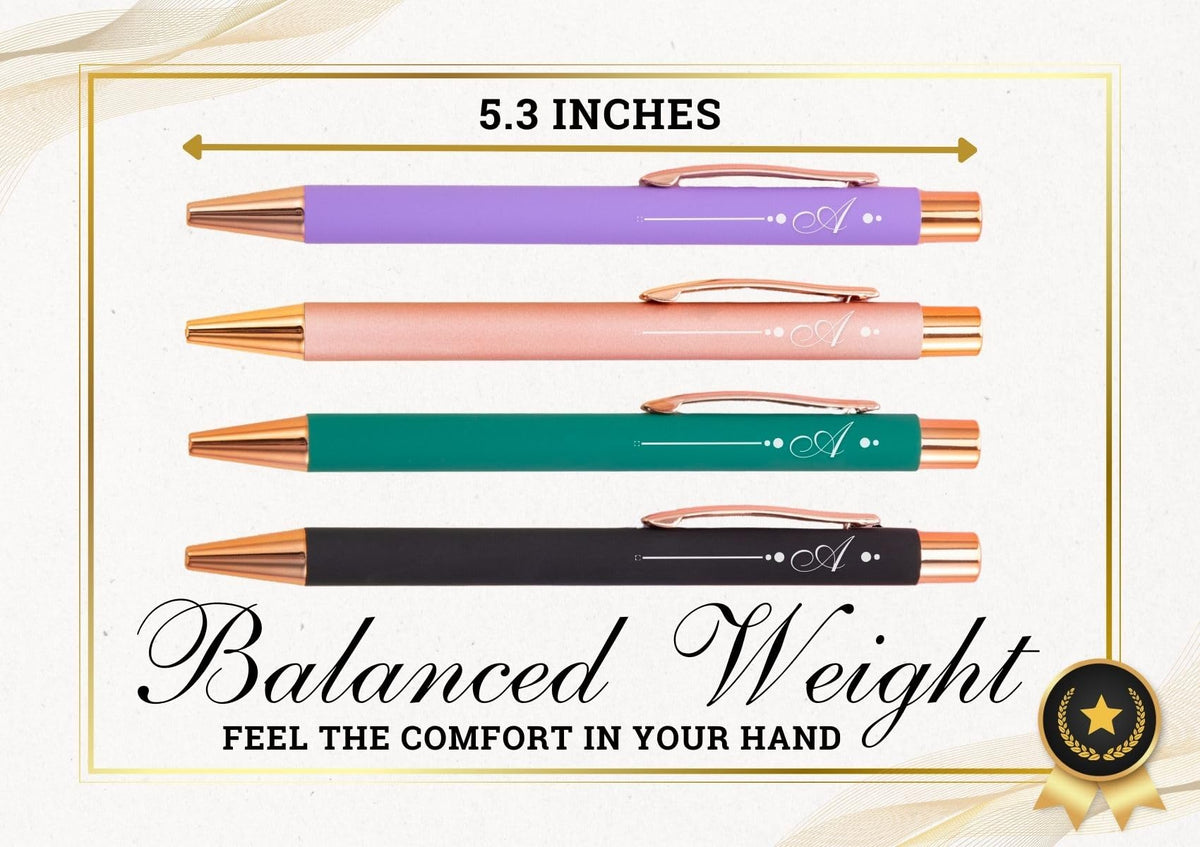 InnoBeta Monogrammed Gifts Ballpoint Pen Set of 4, Initial Letter Gifts for Housewarming, Birthday