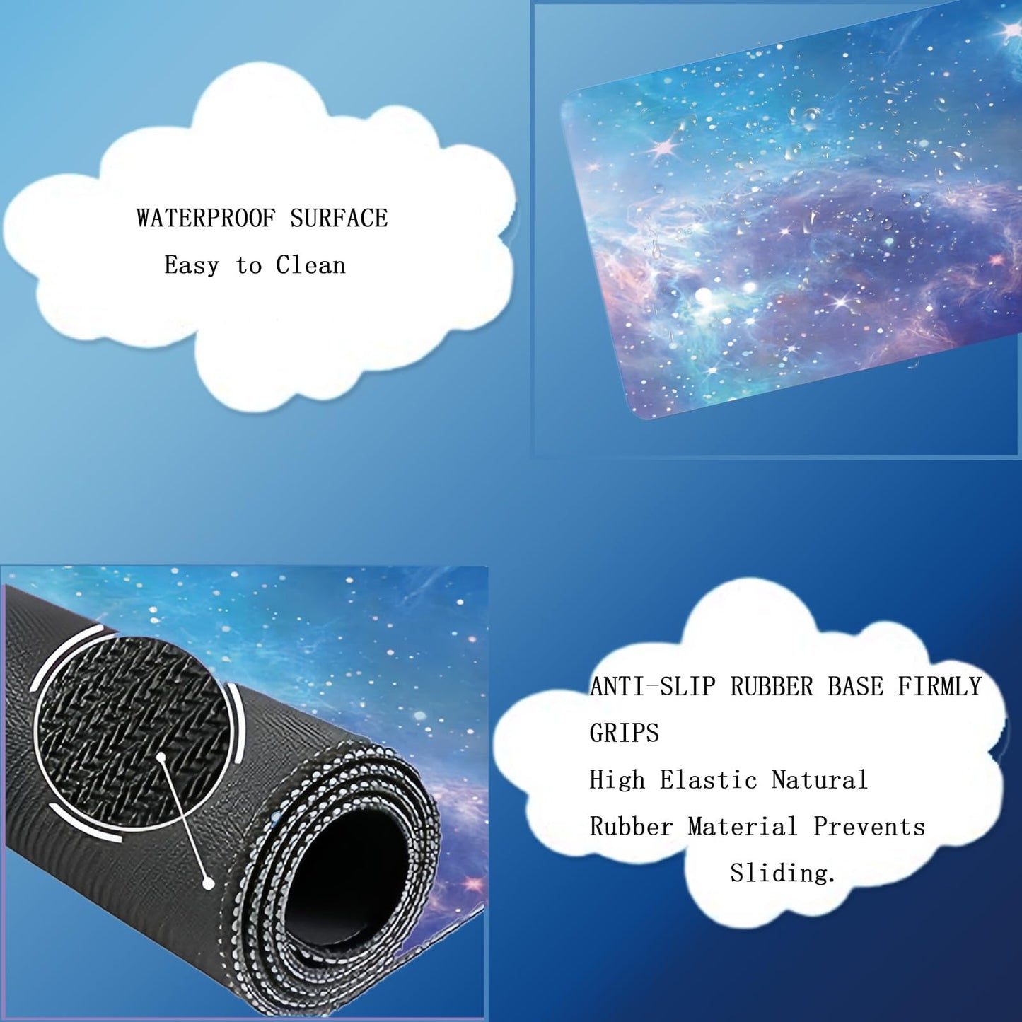 Cloud Wrist Rest Keyboard Galaxy Mouse Pad Set Gradient Blue Large Desk Mat Ergonomic Space Wrist
