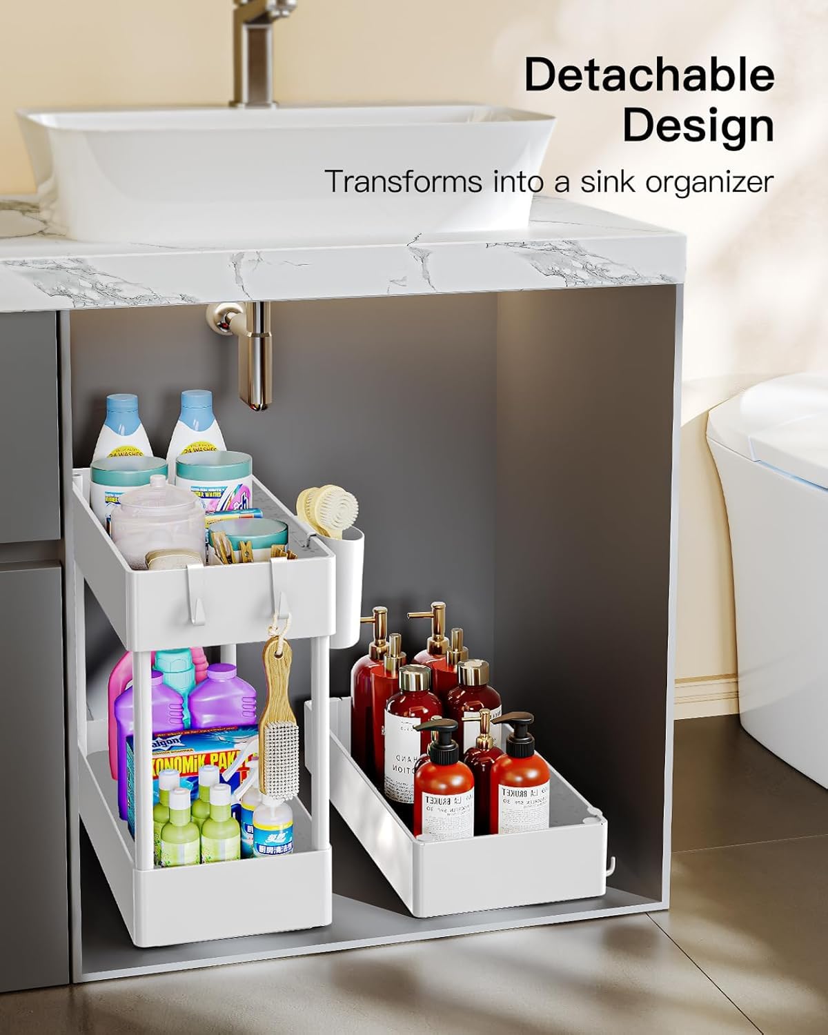 Pipishell 3 Tier Slim Storage Cart with Wheels, Bathroom Cart, White