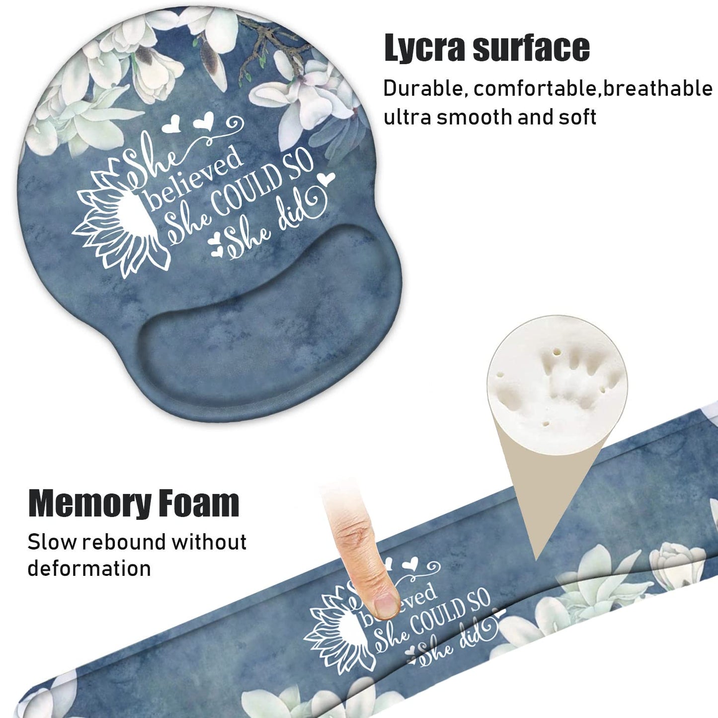 Keyboard Wrist Rest and Mouse Pad Wrist Support Set with Coasters, Inspirational Quote She Believed