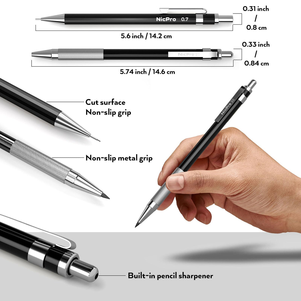 Nicpro 33PCS Black Metal Mechanical Pencil Set in Leather Case, Art Drafting Pencil 0.3, 0.5, 0.7