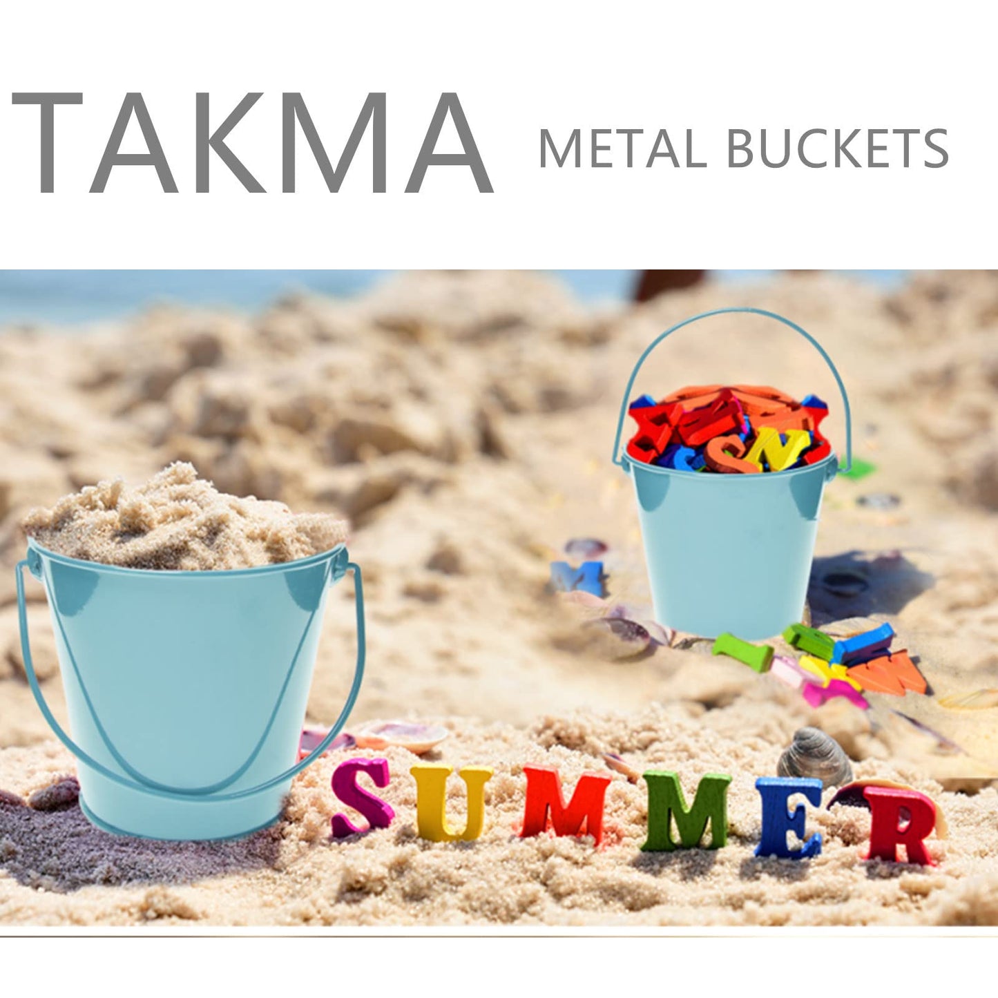 TAKMA Colored Tin Buckets with Handle, 6 Pack 7.48 inch Galvanized Iron Pail Buckets for Kids