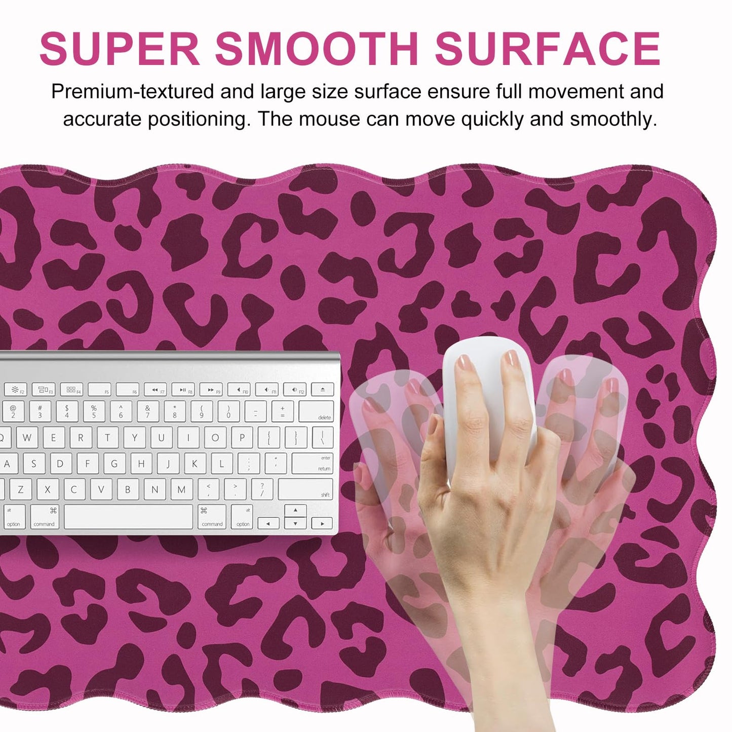 L-SPOUTTO Hot Pink Leopard Mouse Pad,Scalloped Desk Mat XXL Gaming Mousepad