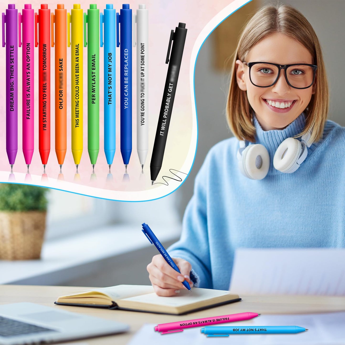 Epakh 50 Pcs Funny Pens Bulk, Motivational, Bright Colors