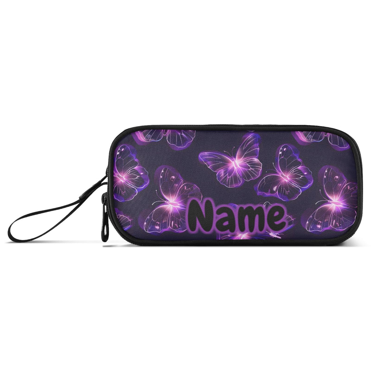 BOENLE Custom Butterflies Purple Neon Pencil Case Box Boys Girls Personalized Name Large Pencil