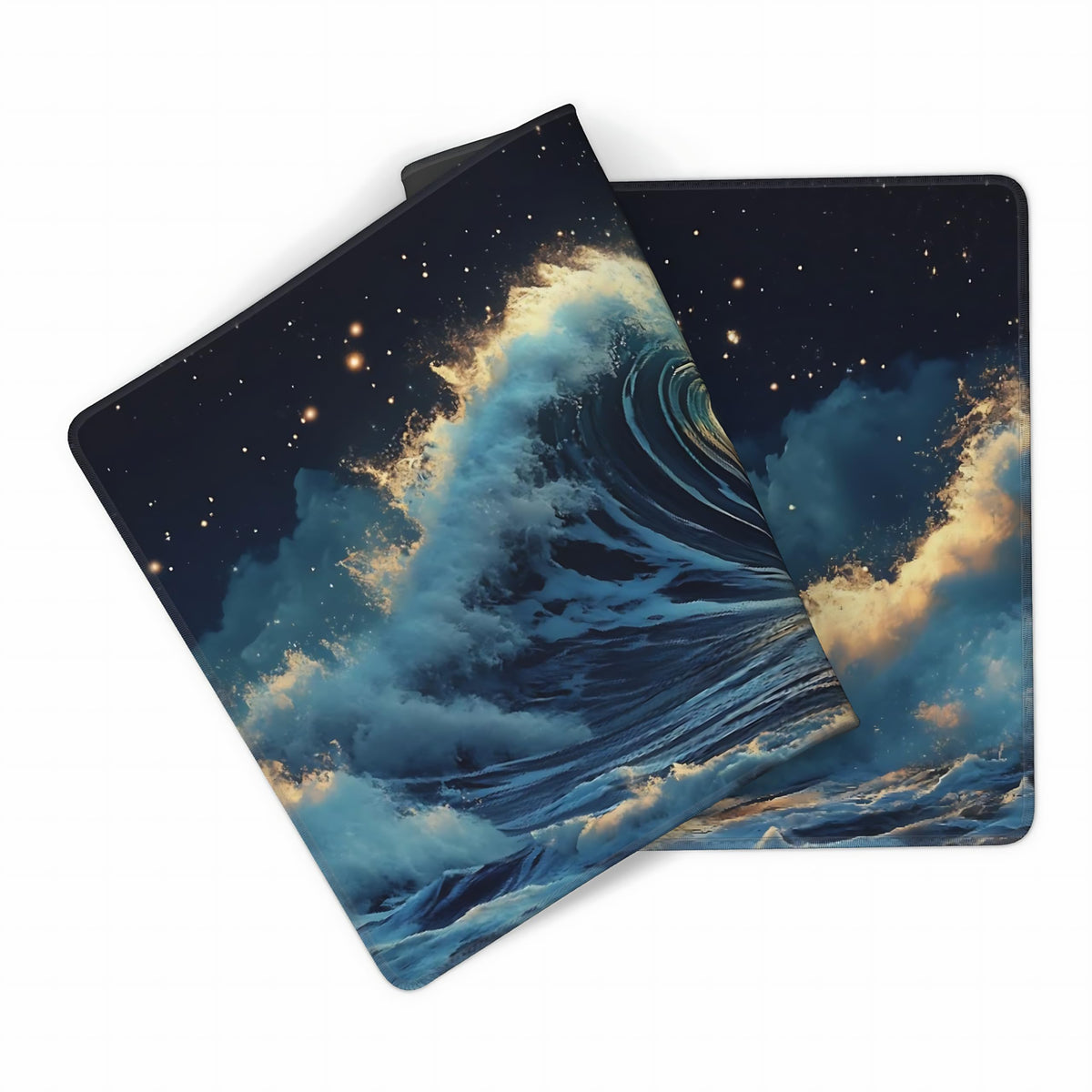 Aesthetic Kanagawa Great Wave Gaming Mouse Pad, Deep Blue Japanese Desk Mat with Anti-Slip Base &