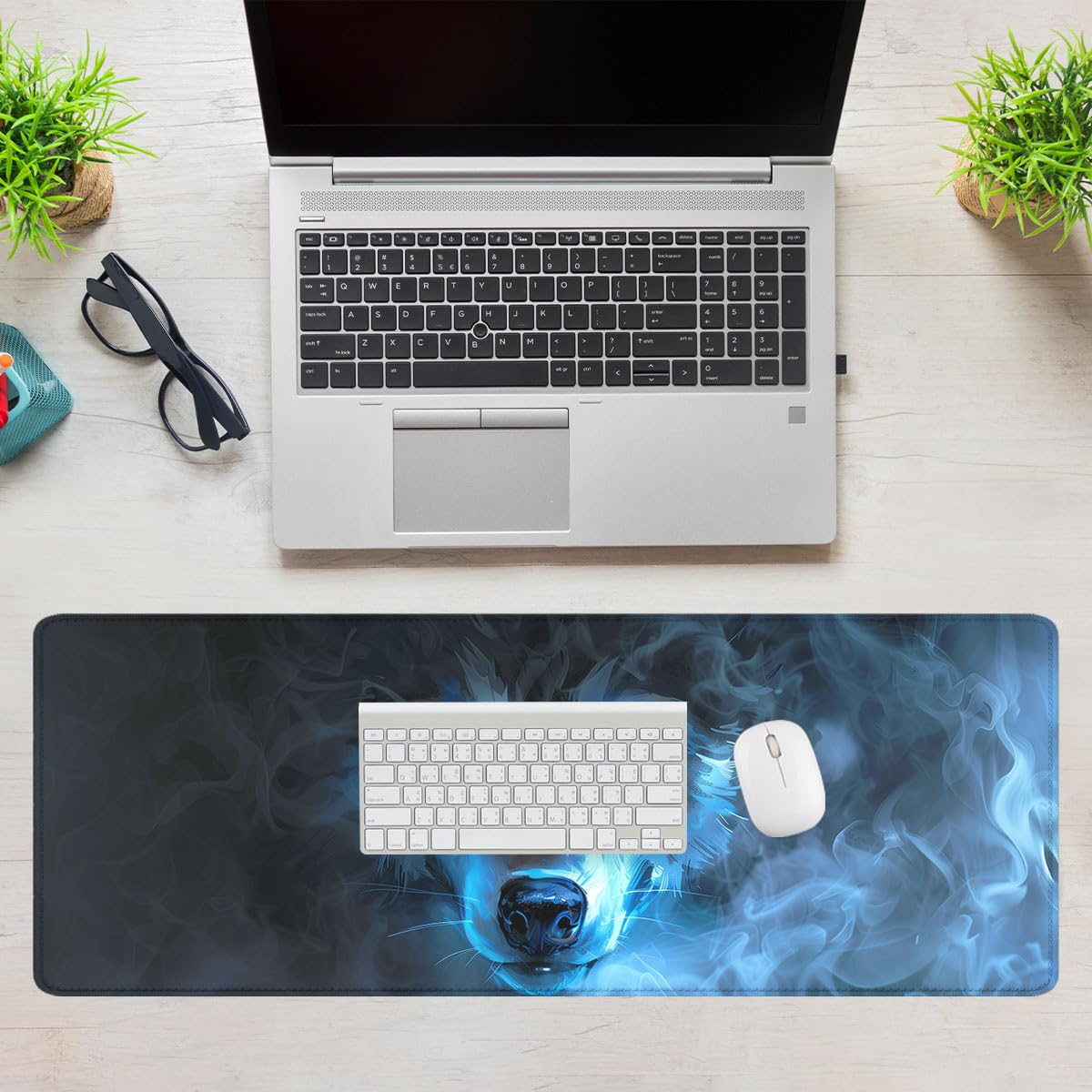 Wolf Gaming Mouse Pad Misty Wolf Blue Eye Cool Animal XL Mouse Pad Large Mousepad Extended Laptop