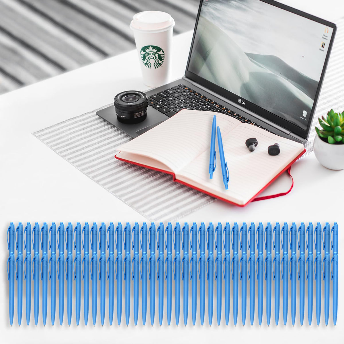 Aozora Blue Click Pens, 80 Pack, Retractable Ballpoint Pens, Medium Point, Smooth Ink, Perfect for