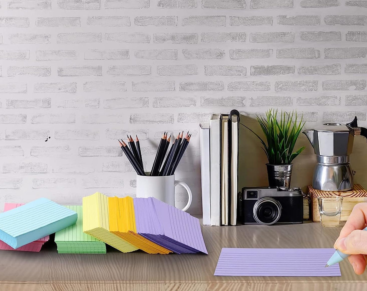 TFLFL Index Paper Cards 3x5 Inch, 1200PCS Flash Cards, Thin Note Cards Paper 8 Colors Ruled Index