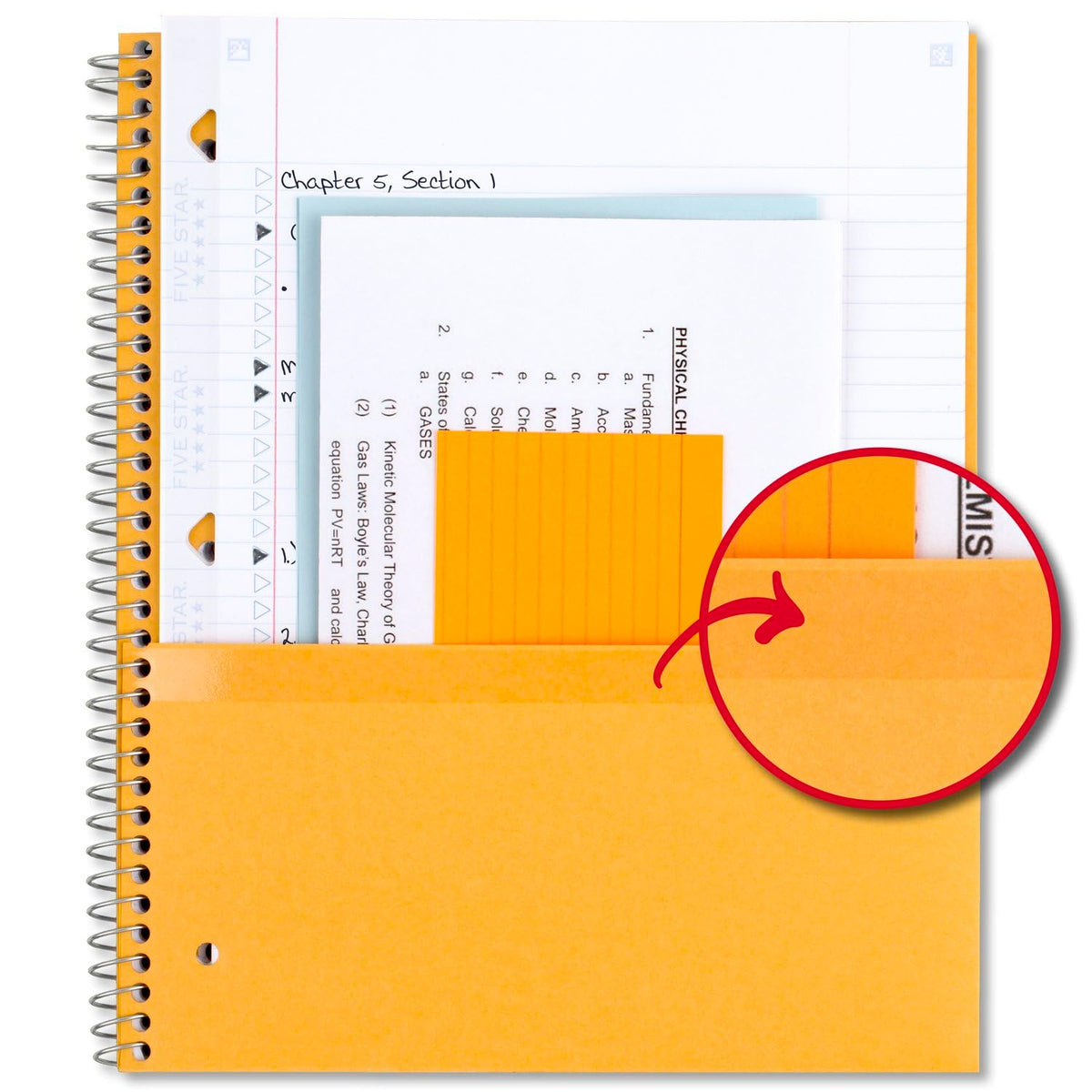 Five Star Spiral Notebook + Study App, 5 Subject, College Ruled Paper, Fights Ink Bleed, Water
