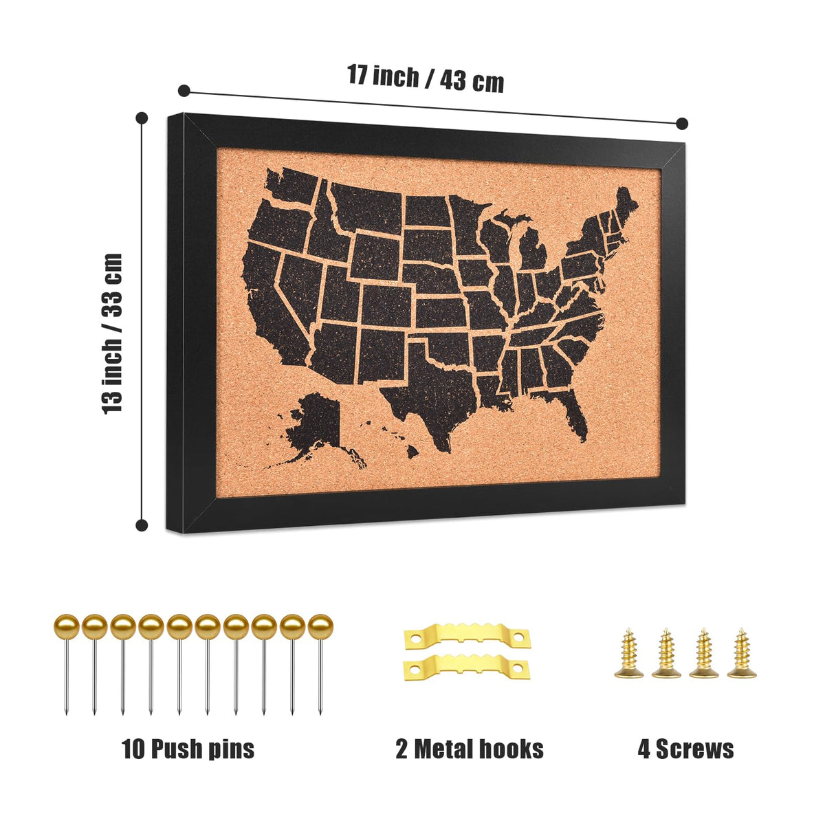 YCCYYCCY Cork Board Map of The United State, 17" X 13" Bulletin Boards for Walls with 10 Pins
