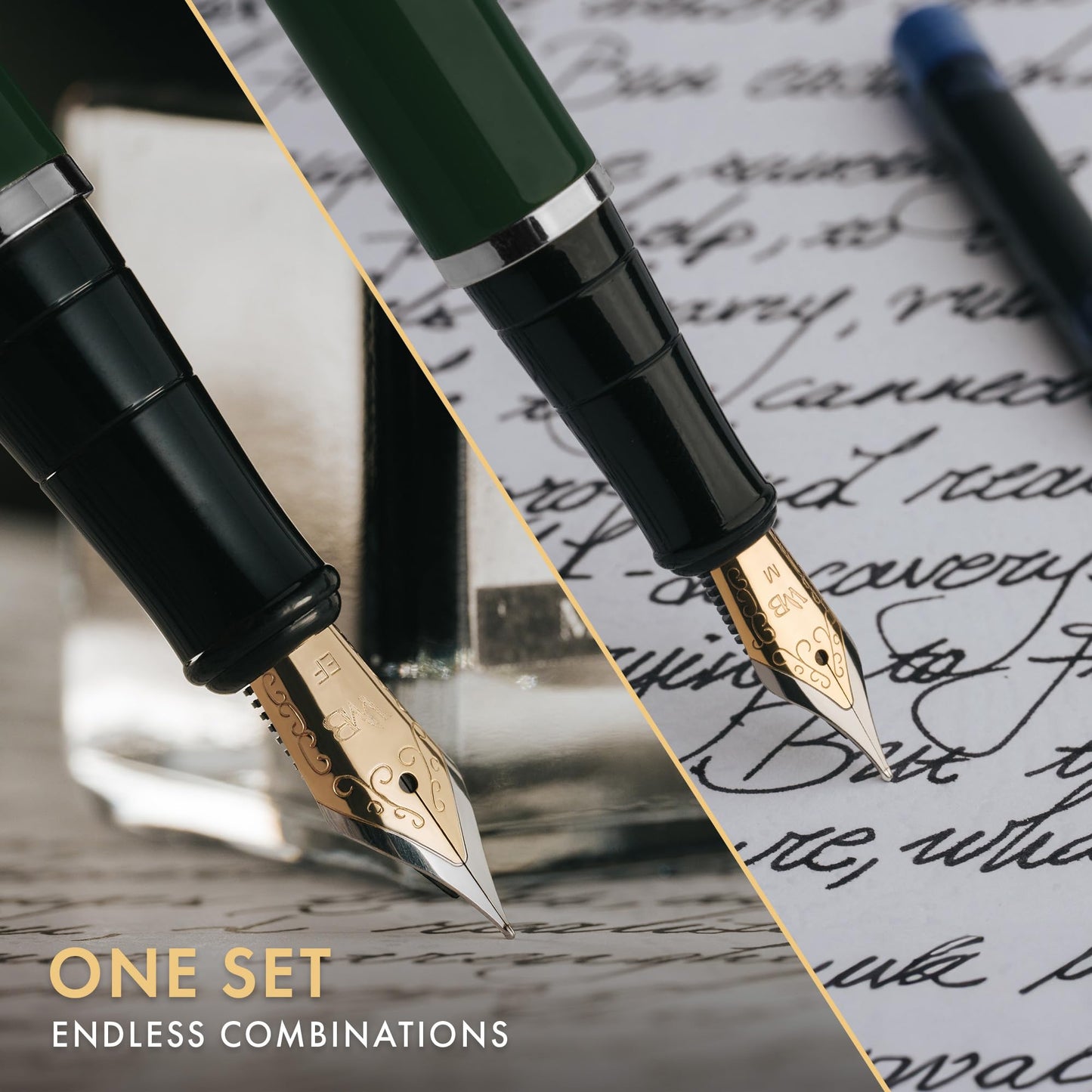 Wordsworth & Black Fountain Pen Gift Set, Medium & Extra Fine Nib, Green