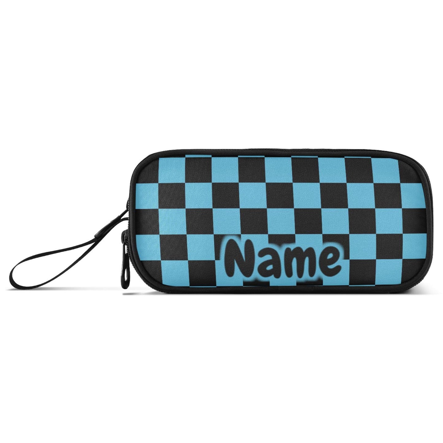BOENLE Custom Black Blue Checkered Pattern Pencil Case Box Boys Girls Personalized Name Large