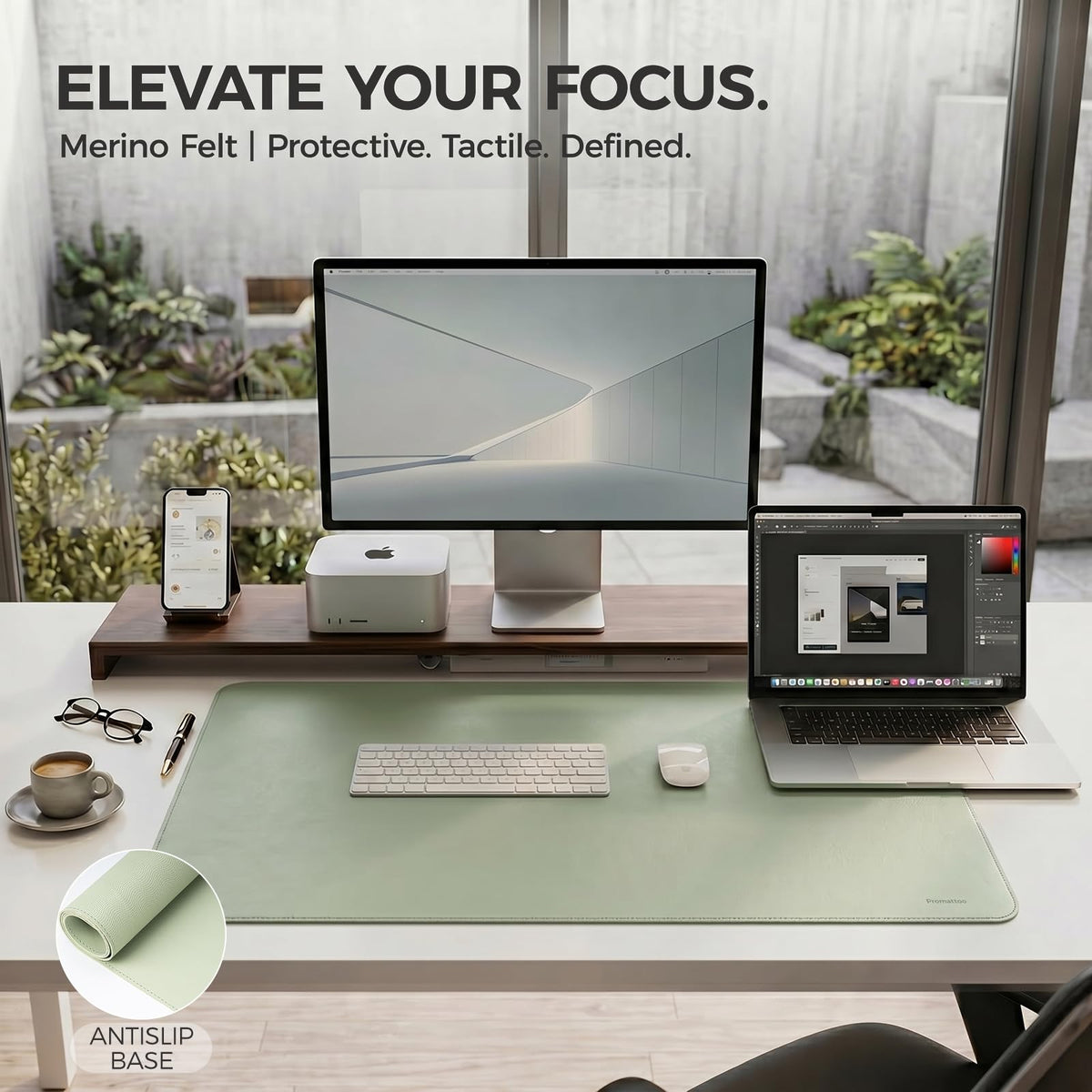 PROMATTOO Large Desk Pad Non-Slip Desk Mat Protector for Keyboard Mouse Waterproof Vegan Leather