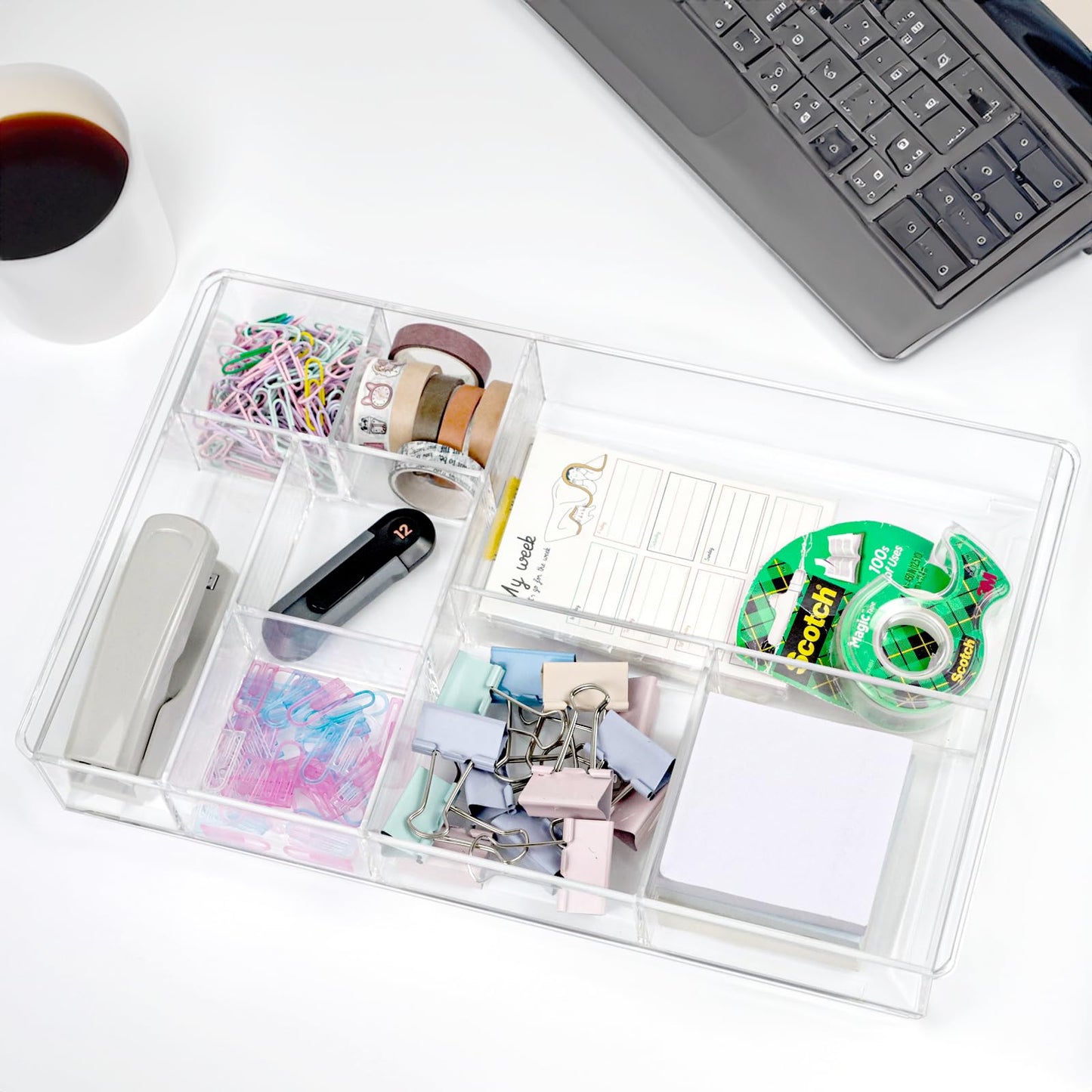ZEXALOR 8-Section Clear Drawer Organizer, Large Acrylic Drawer Divider Tray for