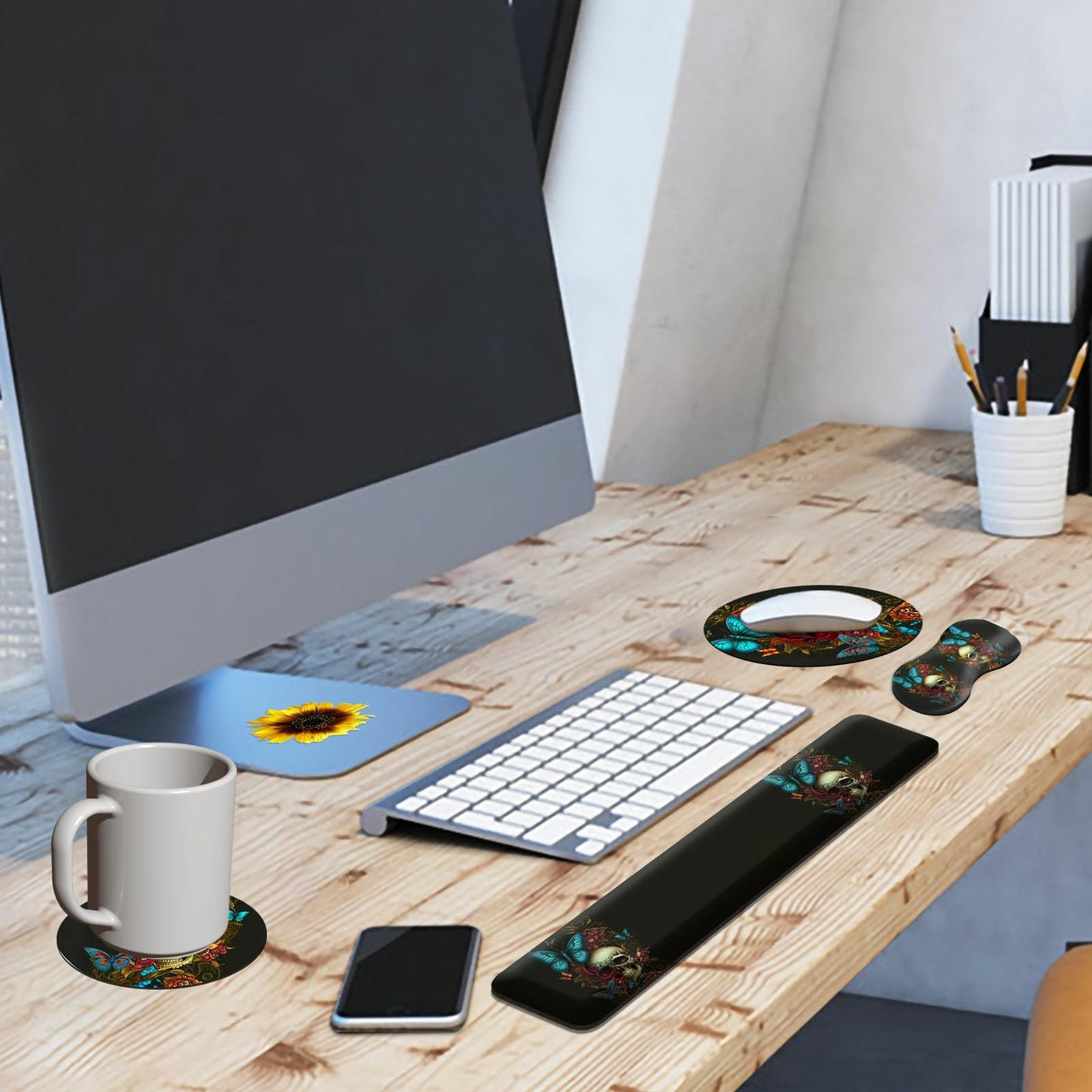 Mouse Pad with Wrist Rest + Keyboard Wrist Rest + Gaming Mouse Pad + Coasters Ergonomic Memory Foam