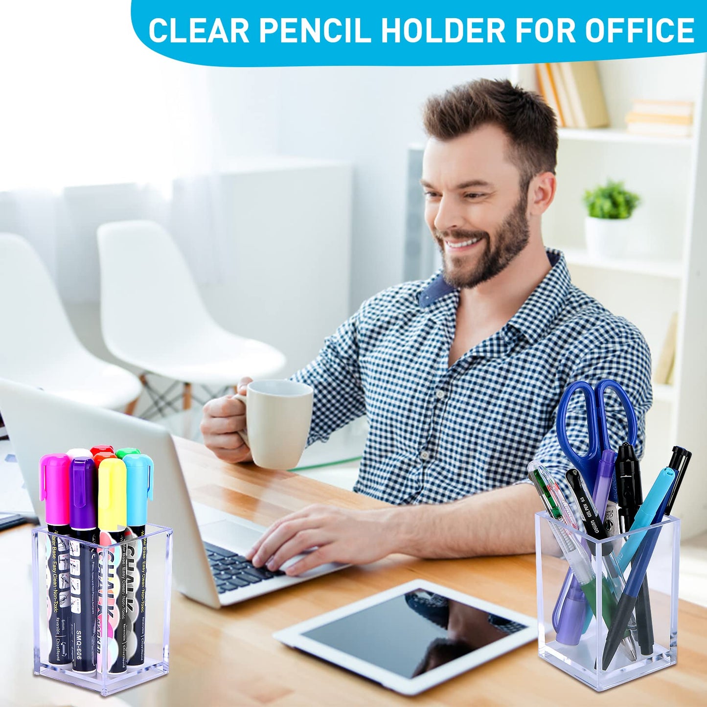 AFOROEOA 20Pack Clear Acrylic Pen Holder Desktop Pencil Organizer Acrylic Pencil Cup Stationery