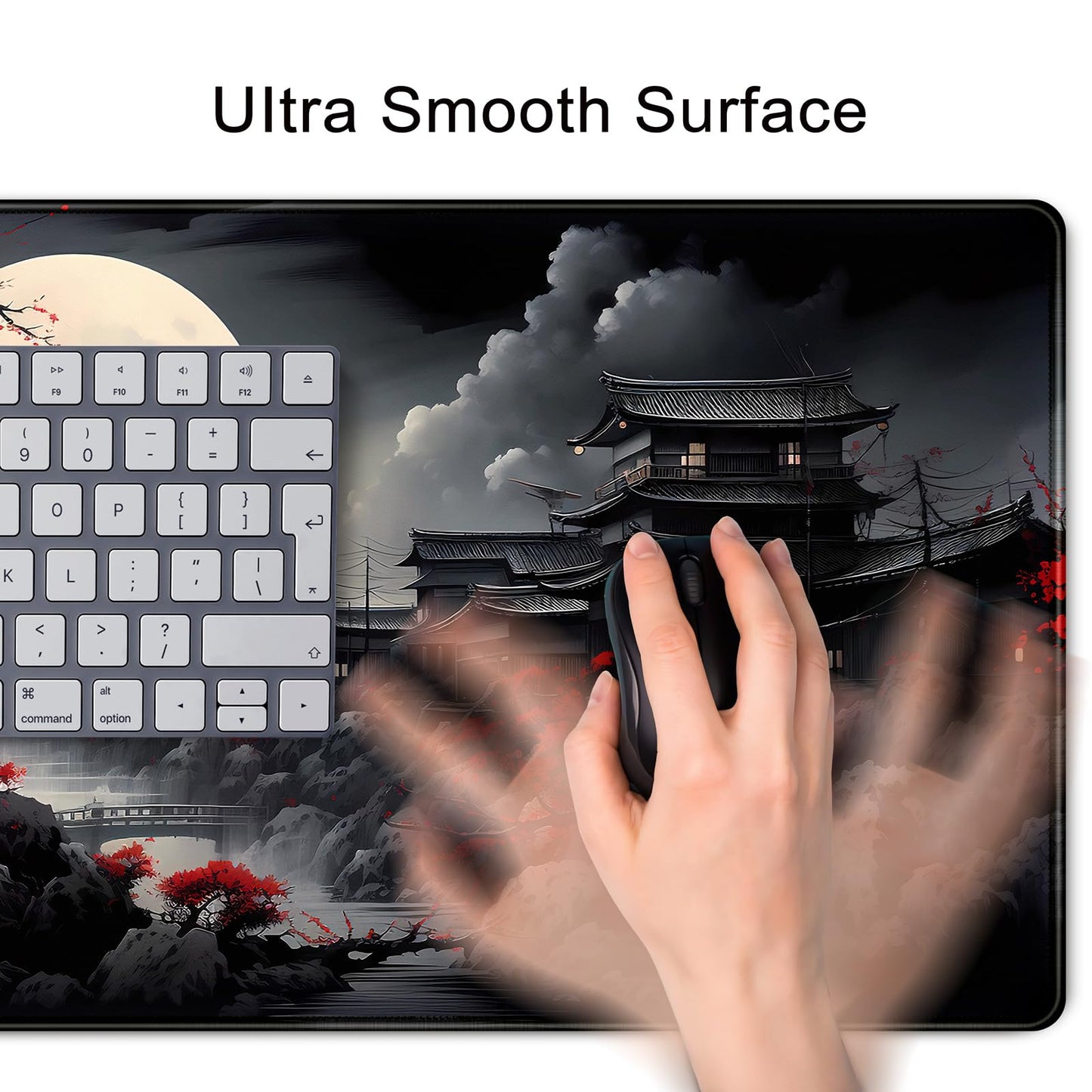 Riverside Full Moon Desk Mat Japanese Desk Pad Black Red Large Mouse Pad Gaming Mousepad Extended