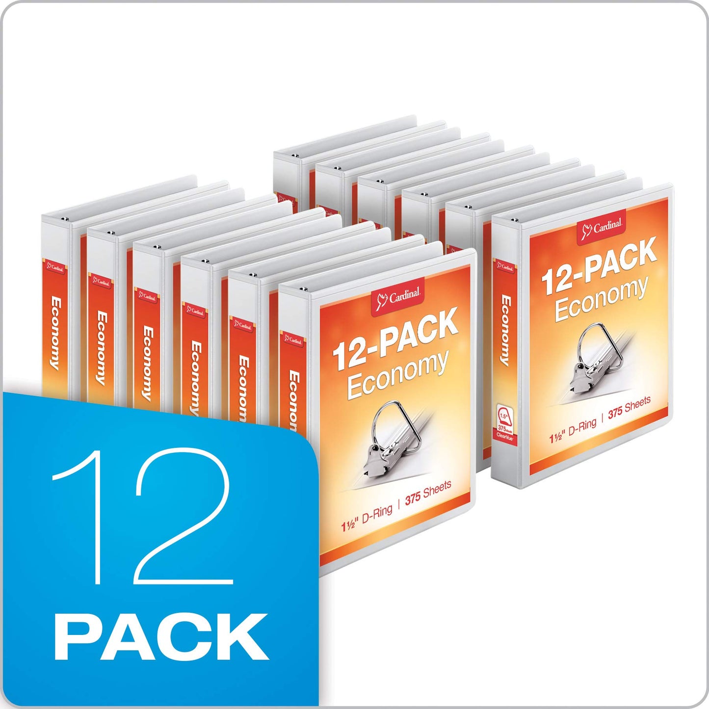 Cardinal Economy 3-Ring Binders, 1.5", Slant-D Rings, Holds 375 Sheets, ClearVue Presentation View