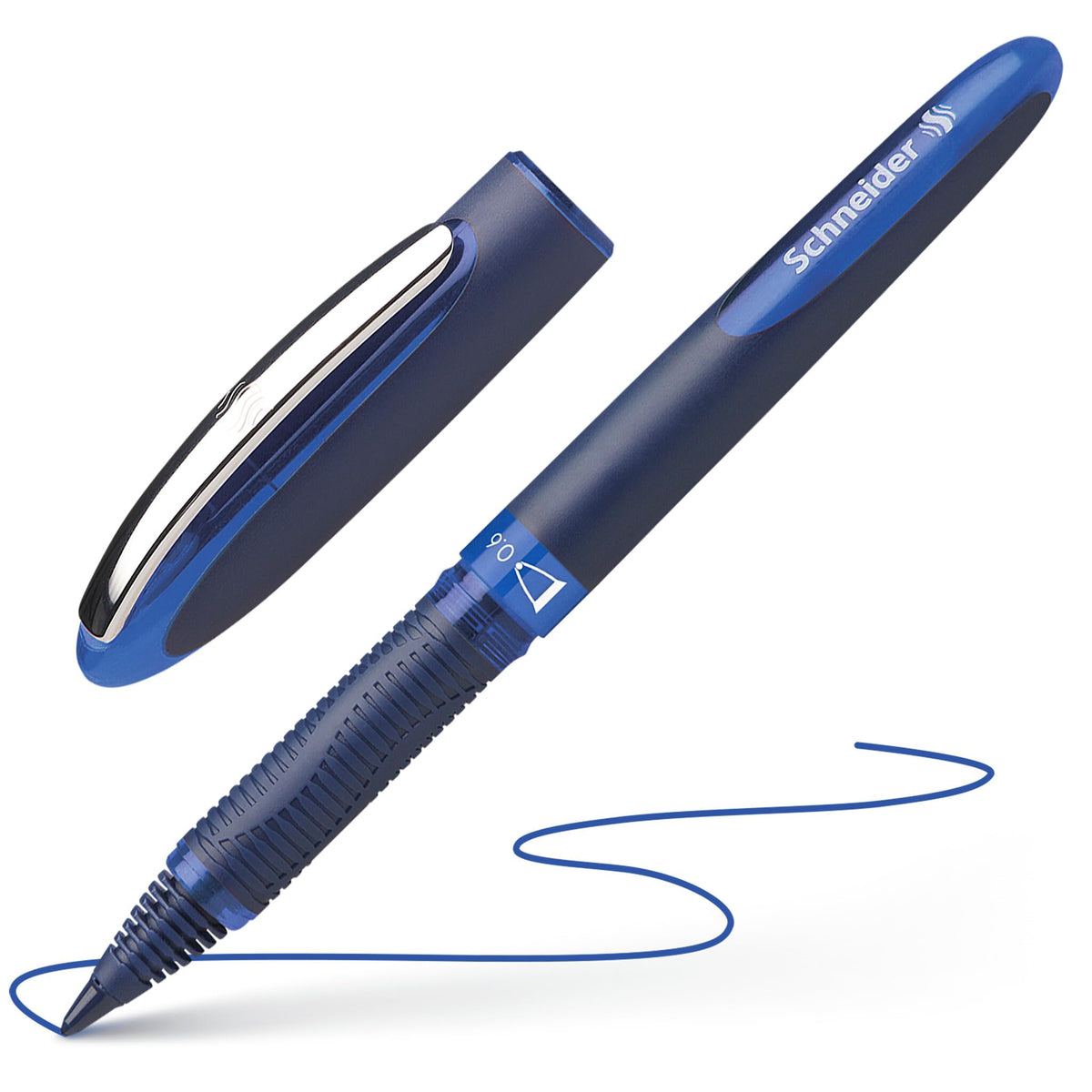 Schneider One Business Rollerball Pen, 0.6 mm Ultra-Smooth Tip, Blue Barrel, Four-Pack, One Each