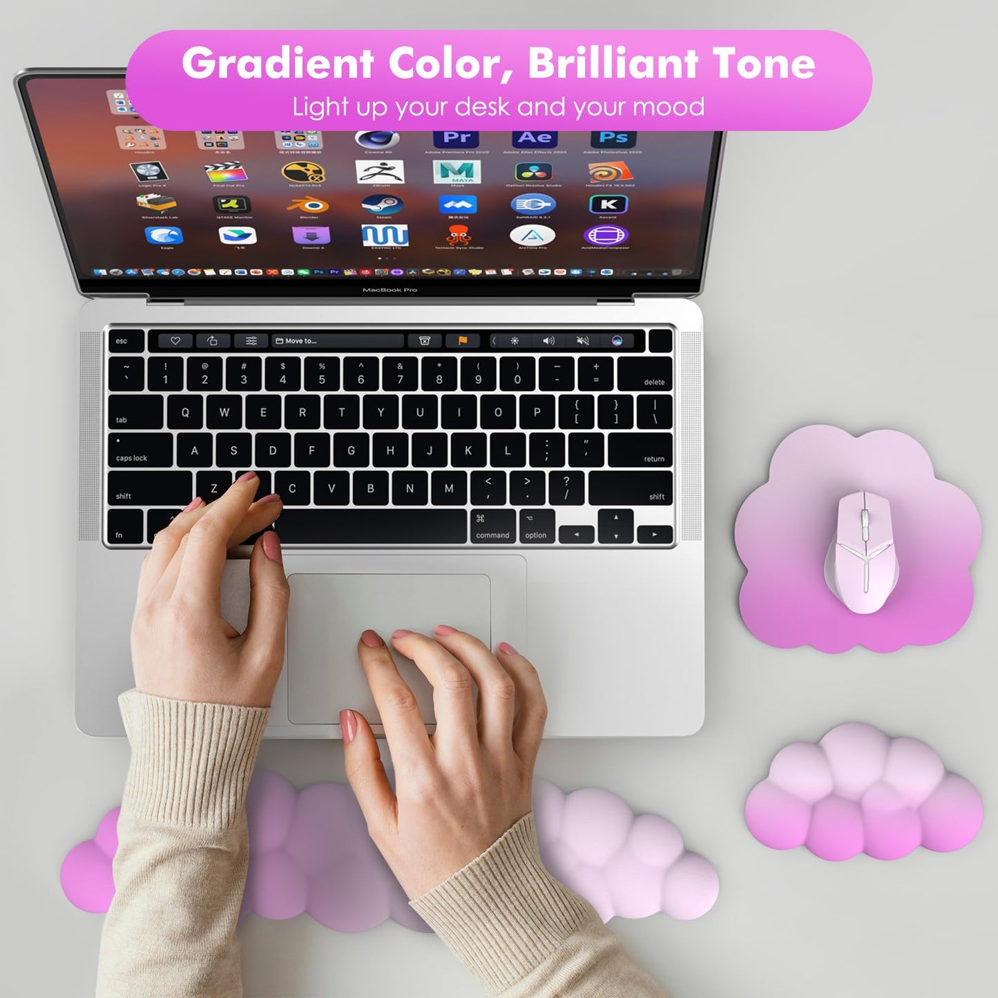 Moko Cloud Wrist Rest for Keyboard and Mouse with Mouse Pad, Pink