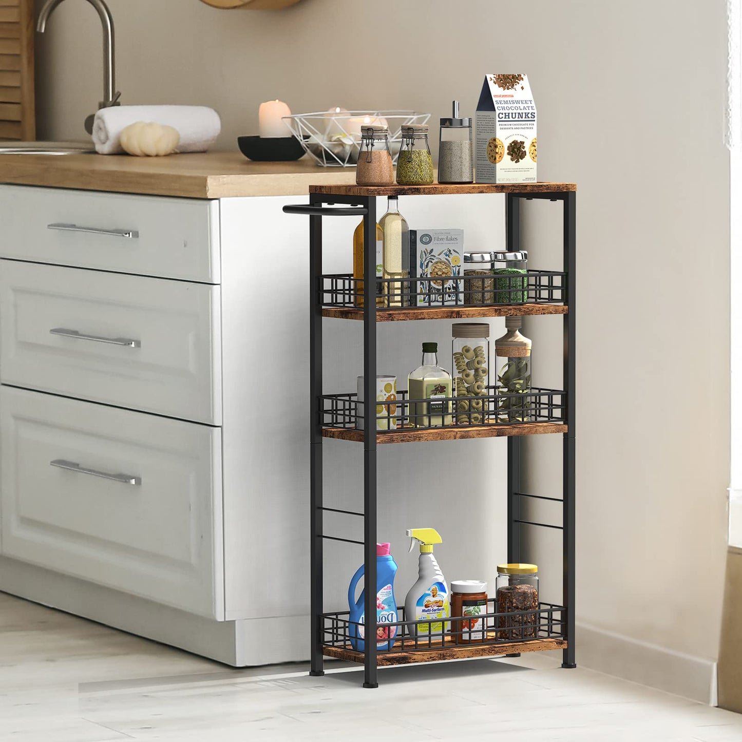NOVIMANGO Slim Storage Cart Narrow Laundry Cart 4 Tier, Black