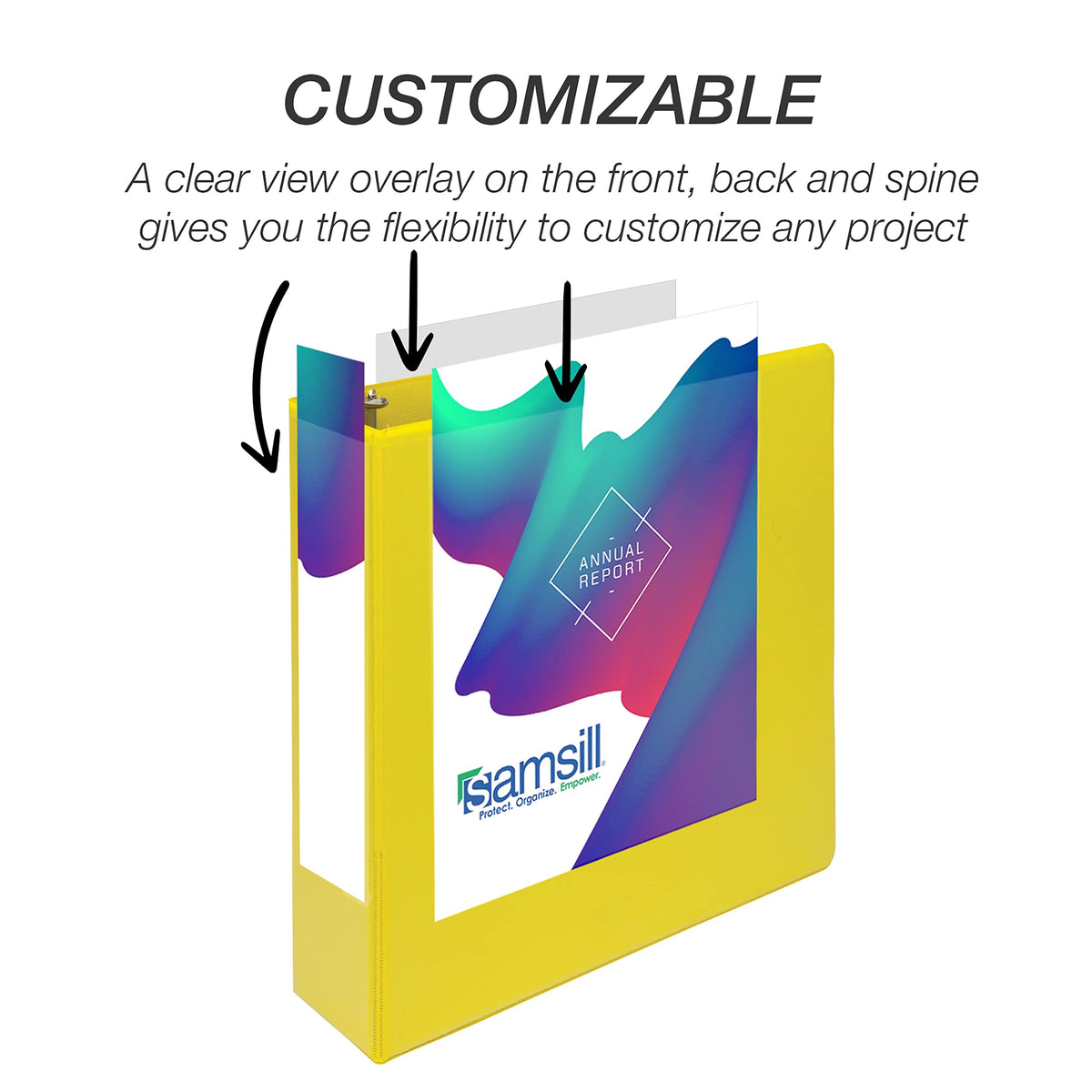 Samsill Durable 2 inch 3 Ring Binder, D Ring Binder, 100% Recycled Chipboard, Yellow, 4 Pack