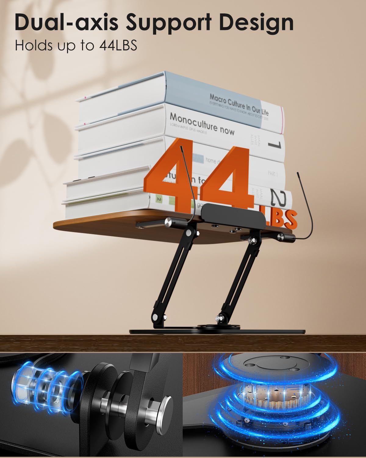 Book Stand for Reading, Aboutool Adjustable Book Holder with 360° Swivel Base & Page Clips