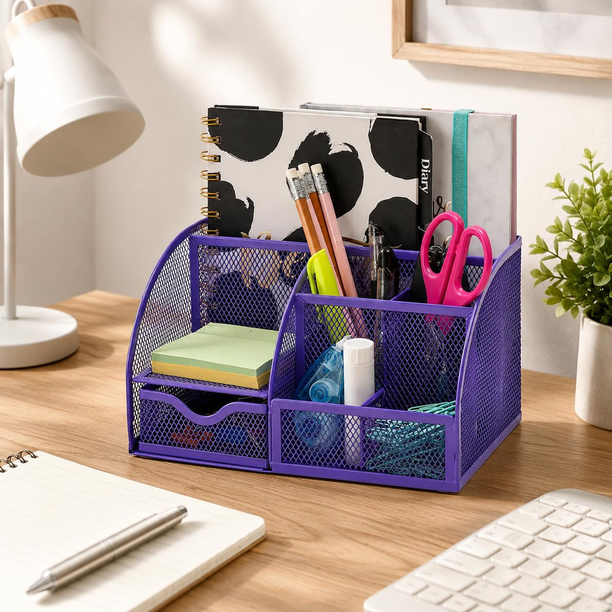 Exerz Metal Mesh Desk Organizer 7 Compartments Drawer Tidy Caddy Purple