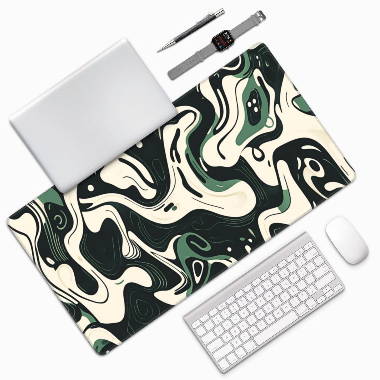 XXL Gaming Mouse Pad 31.5x15.7 Inch, Topographic Green White Desk Mat
