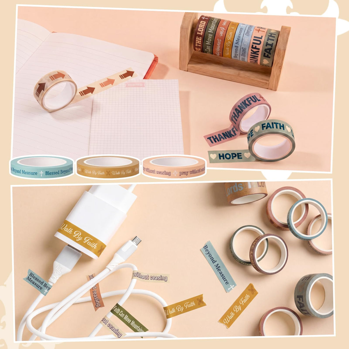 Janlaugh 24 Rolls Christian Washi Tape Gifts, Boho Religious, Multi Size