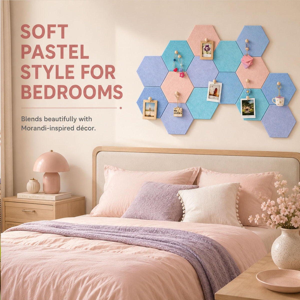6.7 x 5.9 in 16 Pcs Hexagon Cork Board Tiles, Felt Pin Boards, Pastel