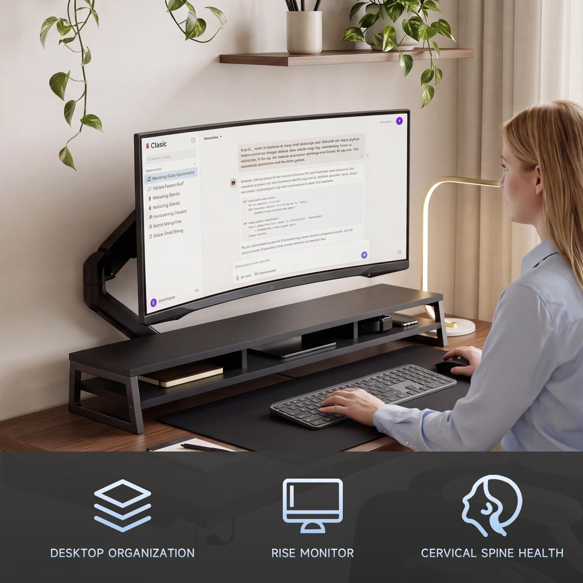 Fenge Dual Monitor Riser for Desk, Open Shelf with 3 Storage Compartments