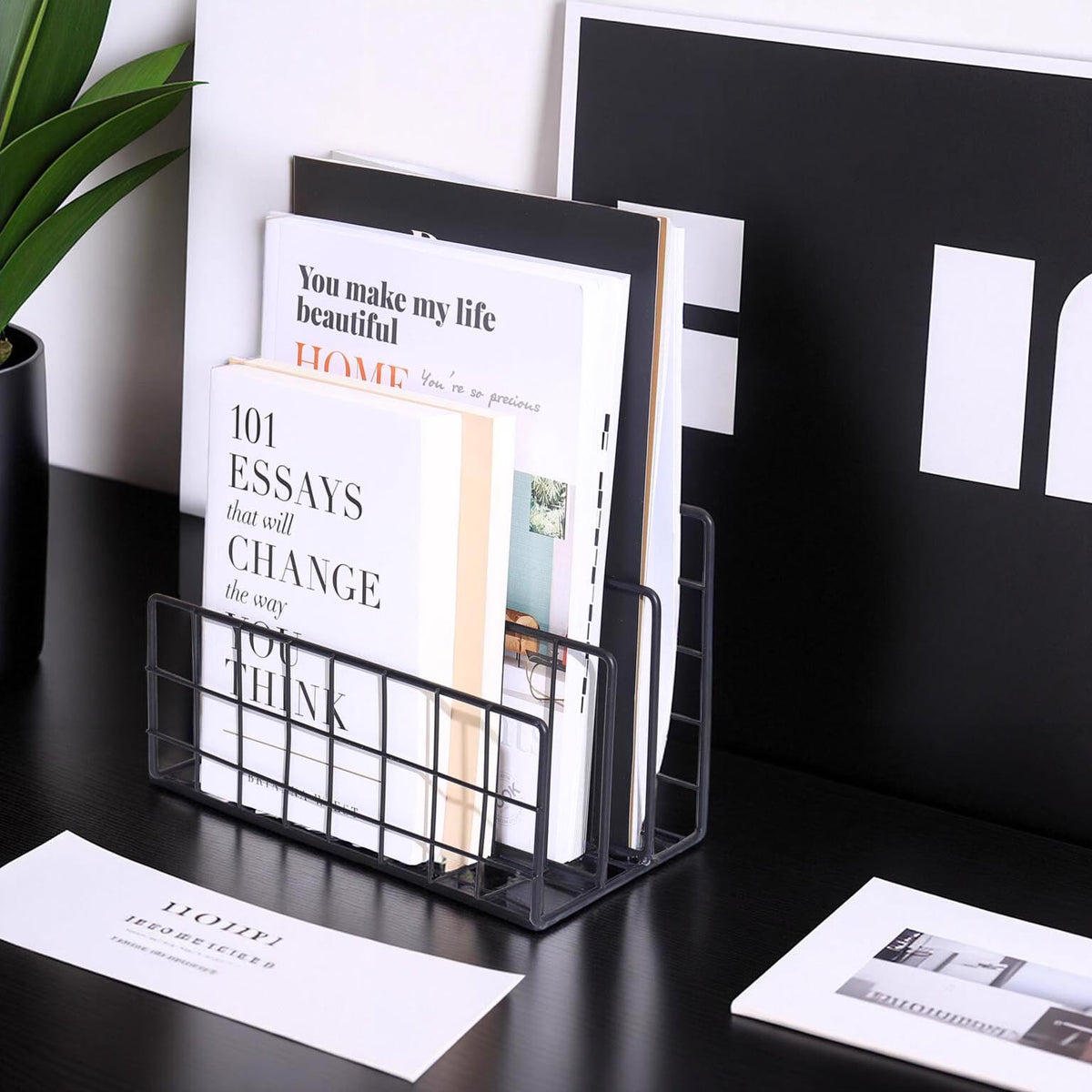 File Folder Organizer for Desktop,3 Section Metal Vertical magazine Stand Holder,Paper tray/Mail