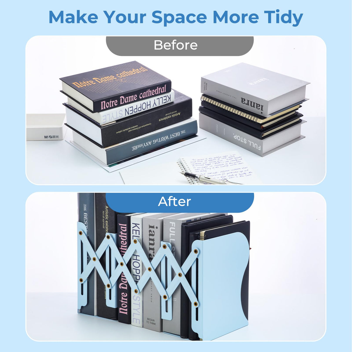M&G Adjustable Bookends Book Ends for Shelves, Metal Bookend for Heavy Books, Desk Magazine File