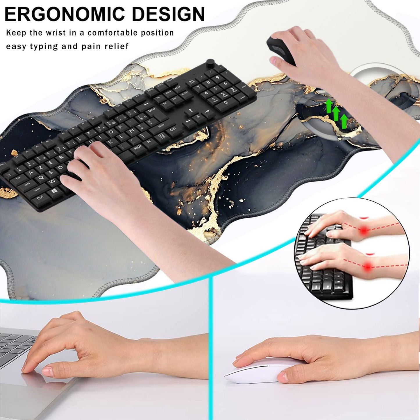 CICPLKSE Mouse Pad with Wrist Support + Desk Mat + Coaster 3 in 1 Set, XL Large Gaming Mousepad