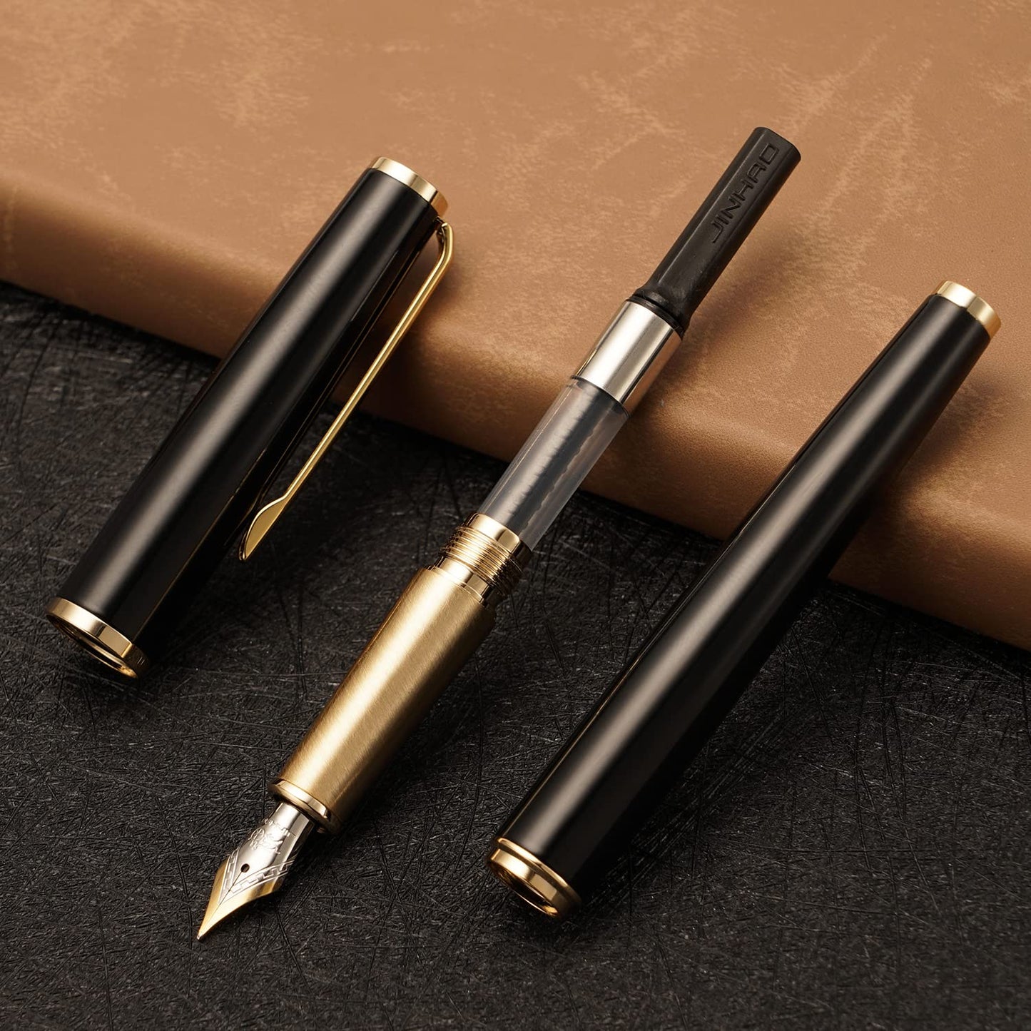 Jinhao 95 Metal Fountain Pen Extra Fine Nib, Vivid Black with Golden Clip Writing Pen