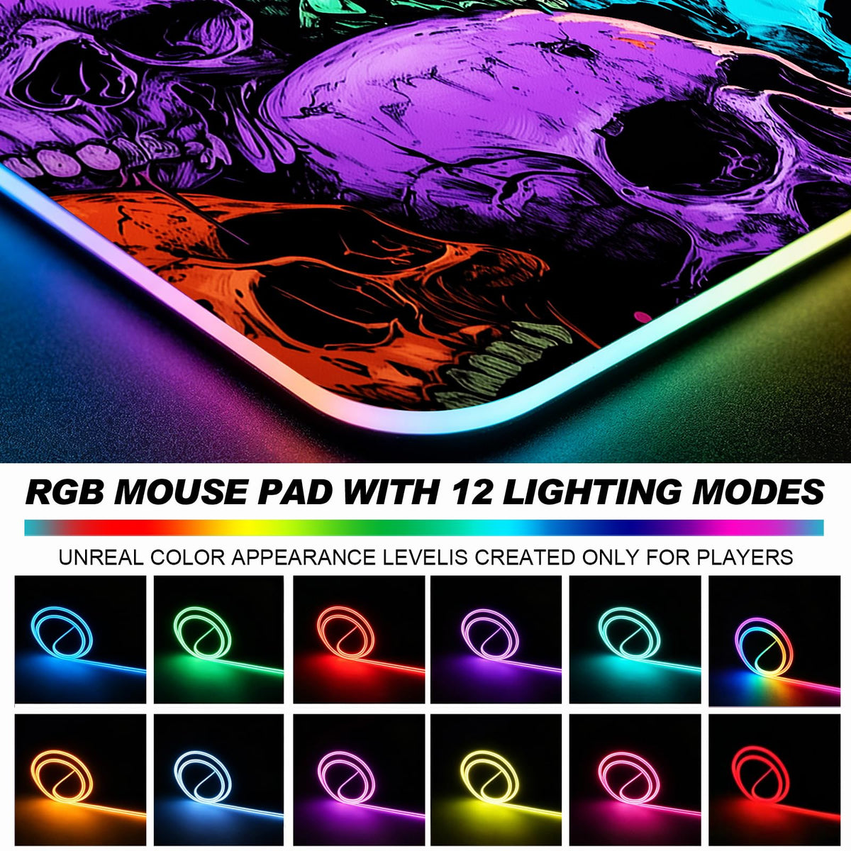 JIANG100 RGB Dark Gothic Skull Design Gaming Desk Mat & Mouse Pad, XL