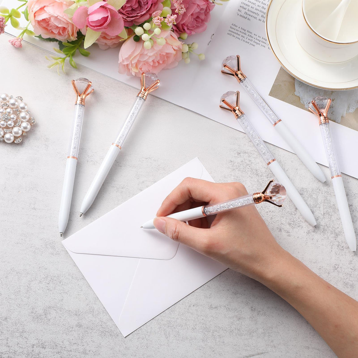 Sherr 100 Pack Crystal Diamond Pens Jewel pen Bulk, White, Glitter
