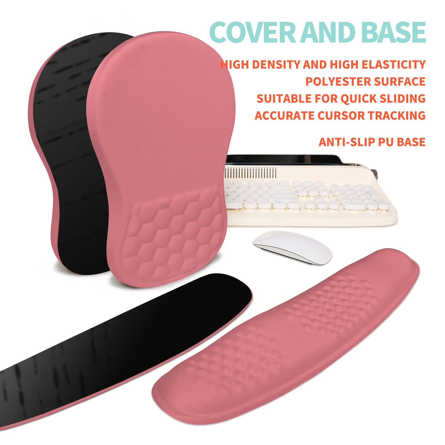 KUOSGM 2-in-1 Ergonomic Set, Wave Rise Keyboard Wrist Rest and Massage Bulge Slope Mouse Pad Wrist