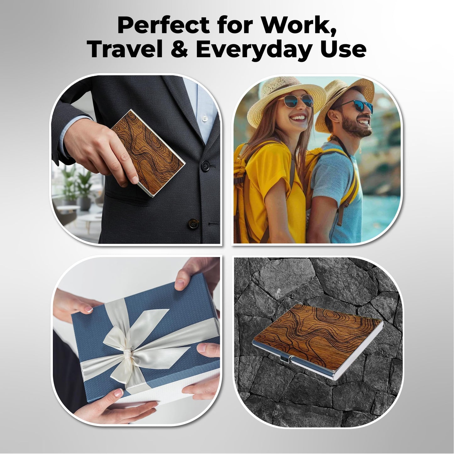 WUDN Handcrafted Business Wooden Card Holder Wallet For Men and Women | Holds Up to 20-25 B-Cards