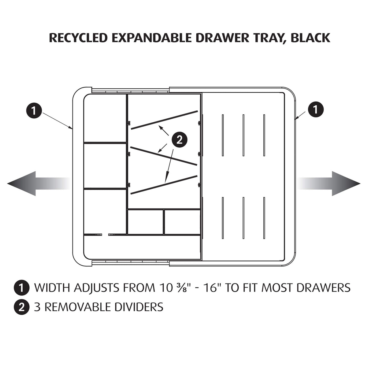 Officemate Expandable Drawer Organizer Tray, Adjustable 10.3"–16" Width, Customizable Compartments