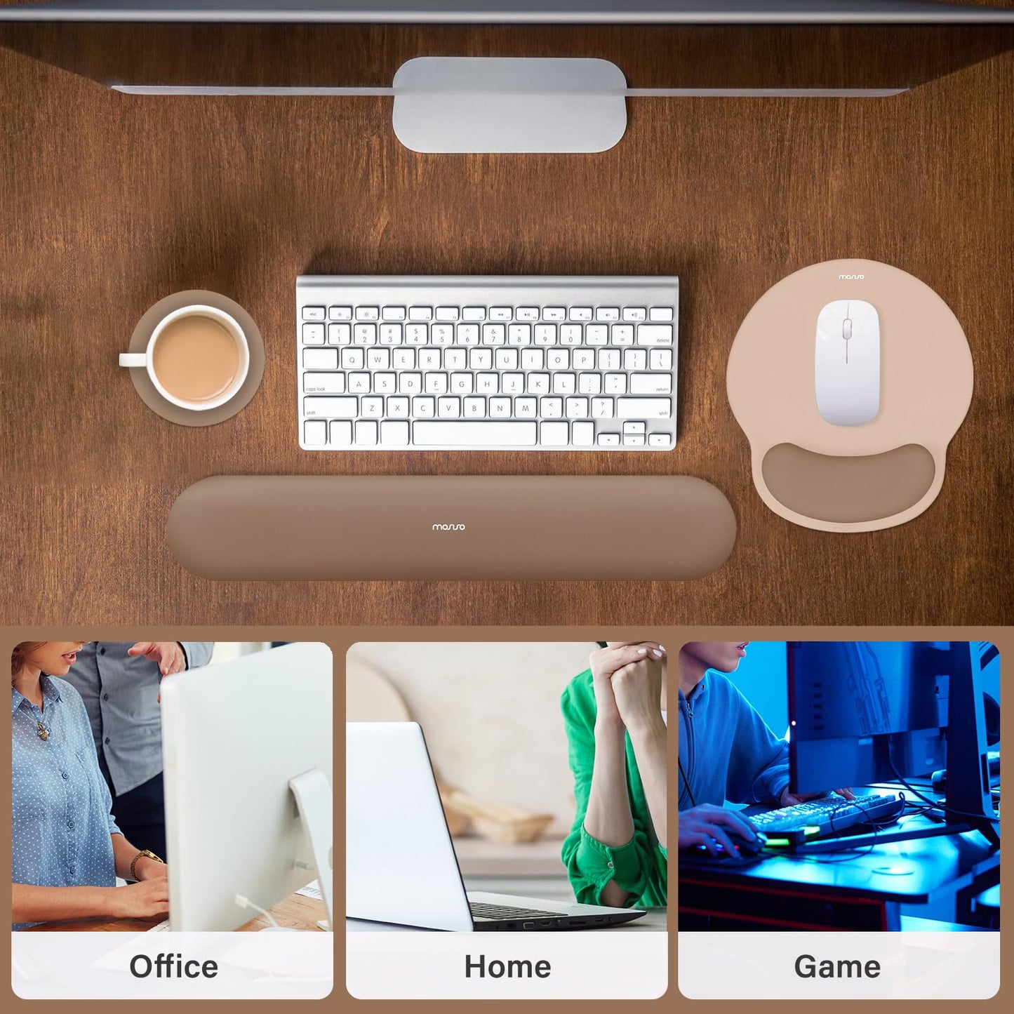MOSISO Wrist Rest Support for Mouse Pad&Keyboard Set, Mocha