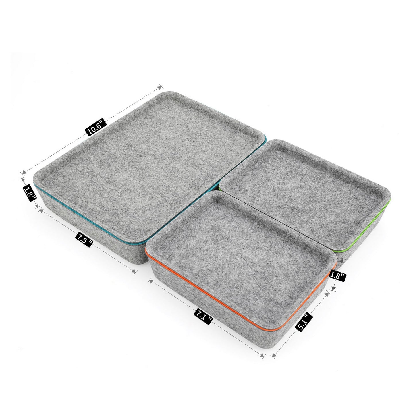 Welaxy 3-Piece Stackable Lidded Felt Desk Drawer Organizer Tray Multi-Color