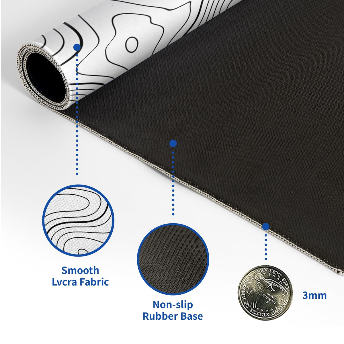 Topographic Contour Gaming Mouse Pad White Large Mouse Pad for Keyboard and Mousepad Desk Mat with