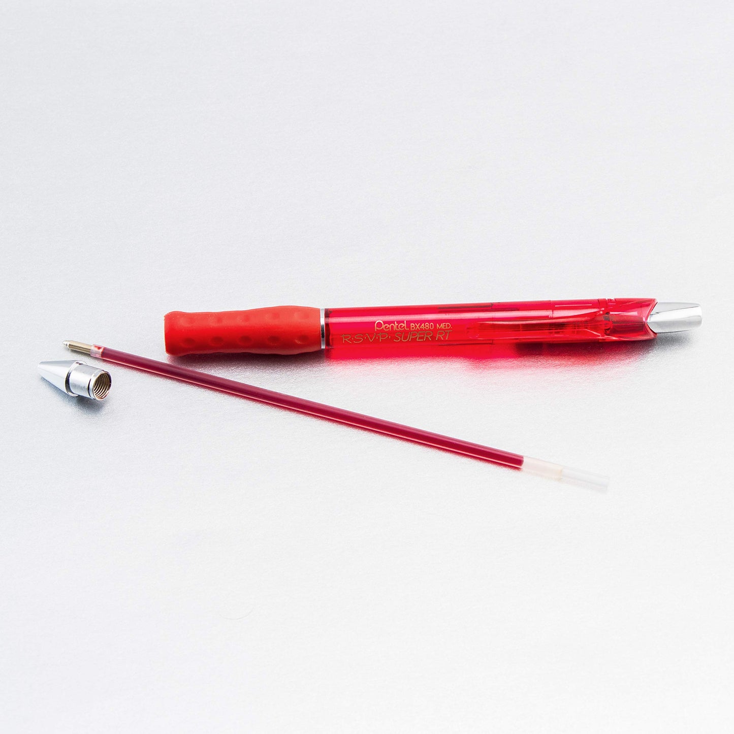 Pentel RSVP Super RT Ballpoint Pen, (1.0mm) Medium Line, Red Ink, Box of 12, (BX480-B)
