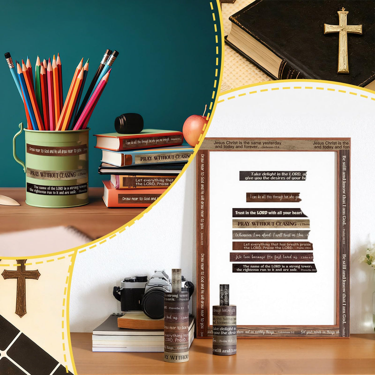 Janlaugh 24 Rolls Christian Washi Tape Gifts for Bible Journaling, Wood