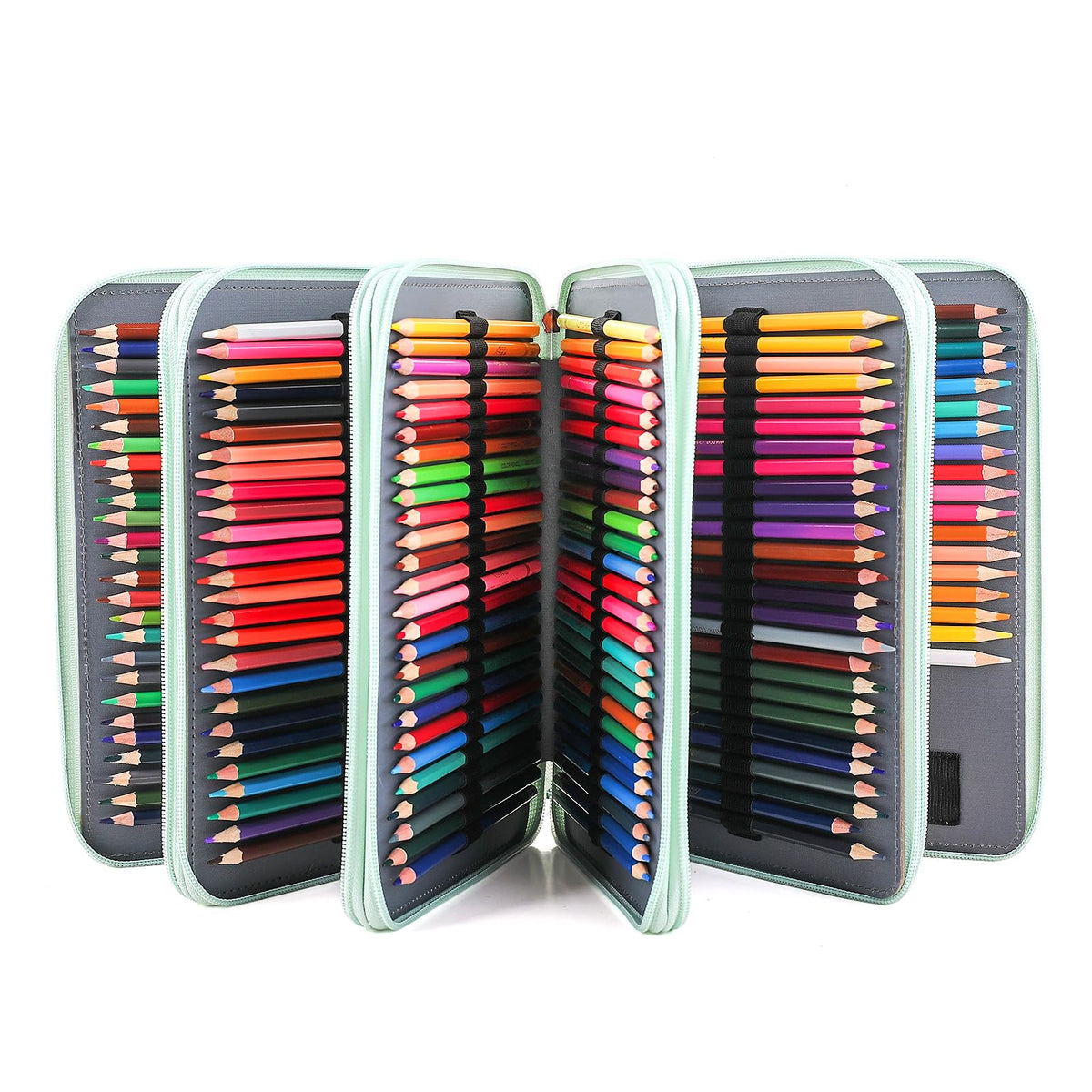 Vomgomfom 252 Slots Pencil Bag, 5-Layer Zipper Art Supply Organizer, PU Leather Portable Colored