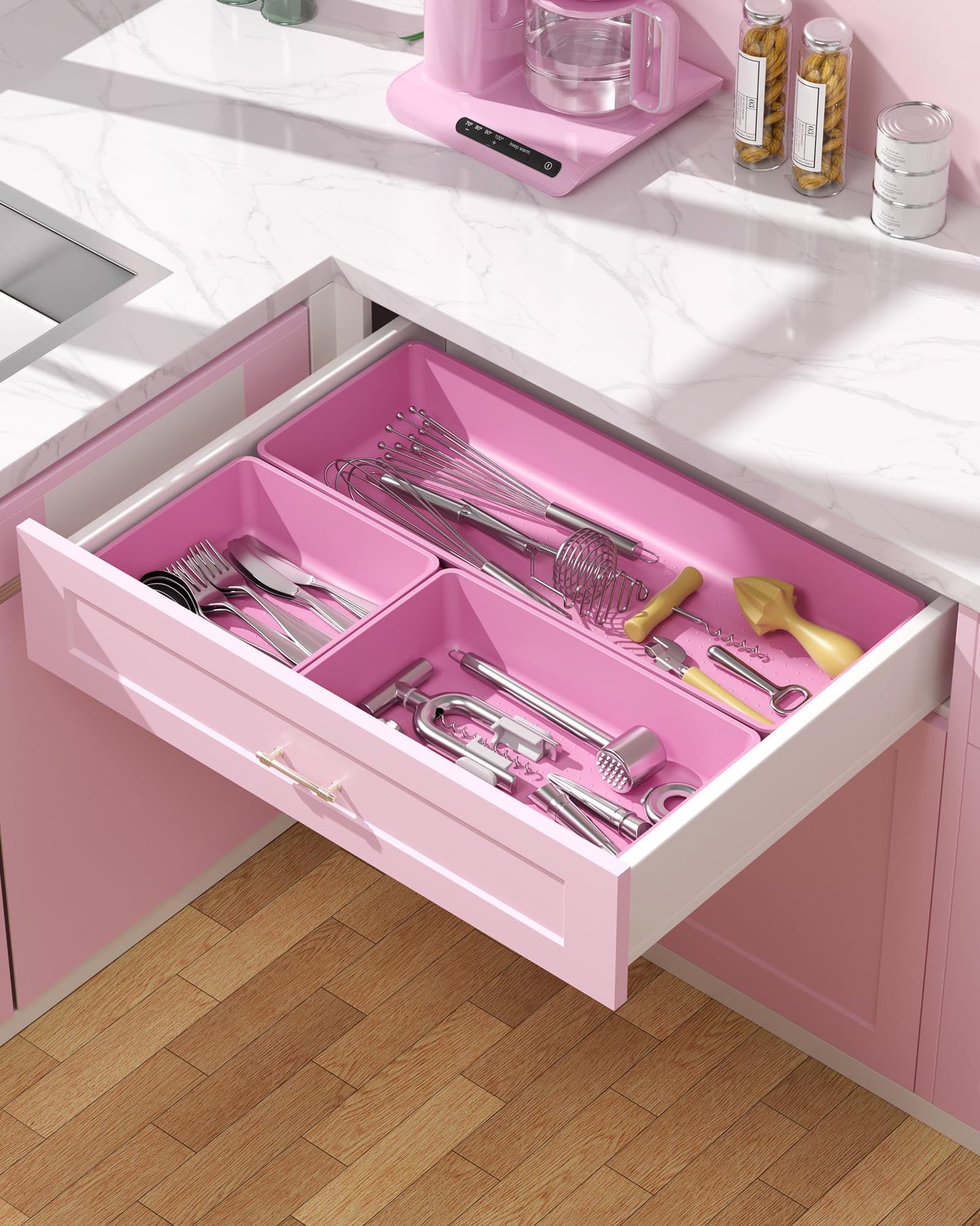 MLIKLU 10 Pack Large Size Plastic Drawer Organizers Set, 3 Sizes Desk Drawer Organizer Trays